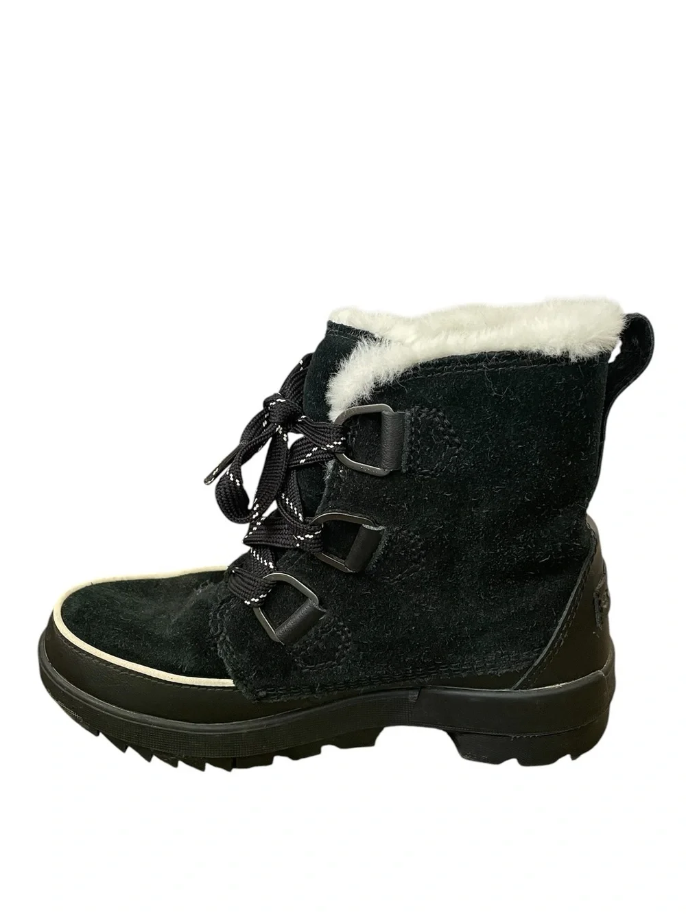 Sorel Women’s Tivoli IV Black Waterproof Winter Boot with White Faux Fur Trim 7